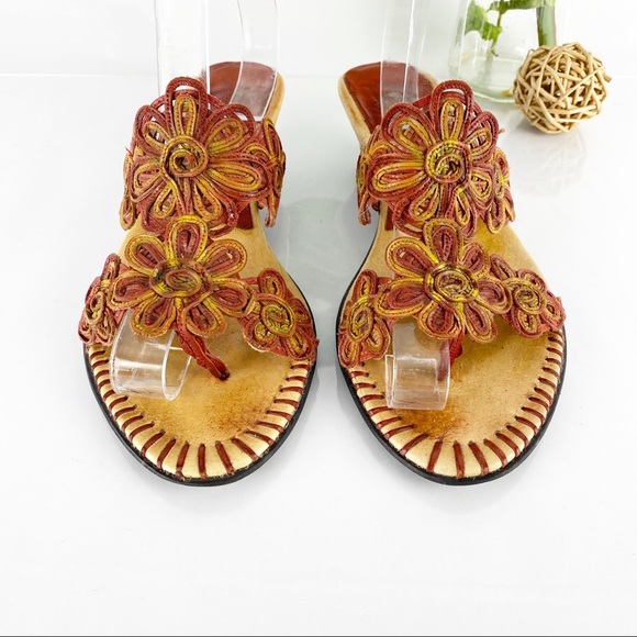 Pikolinos Sandal Wedge Slide Red Floral Embroidery - Picture 3 of 12